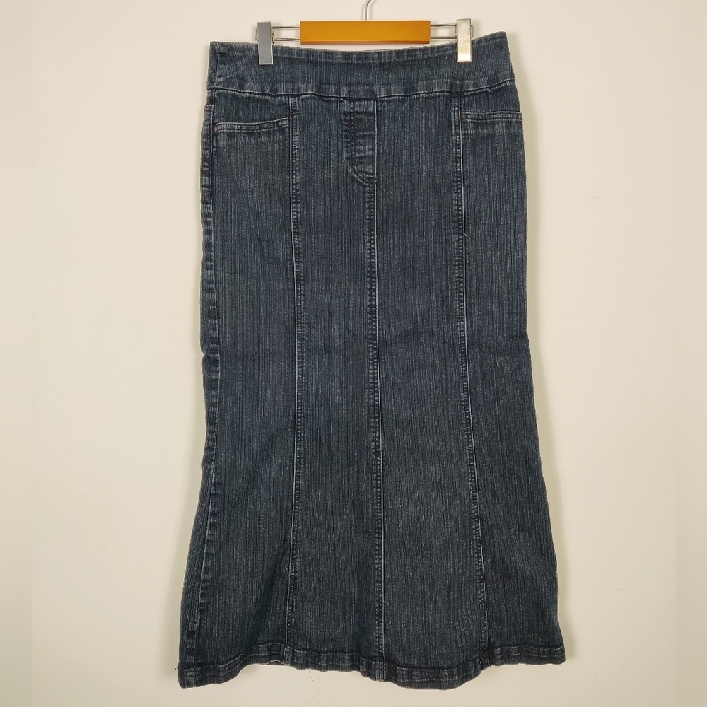 Vintage Contrast Women's Maxi Denim Skirt Bodycon Size 11 Y2K